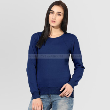 Women's plain Navy Blue Boat Neck Sweatshirt